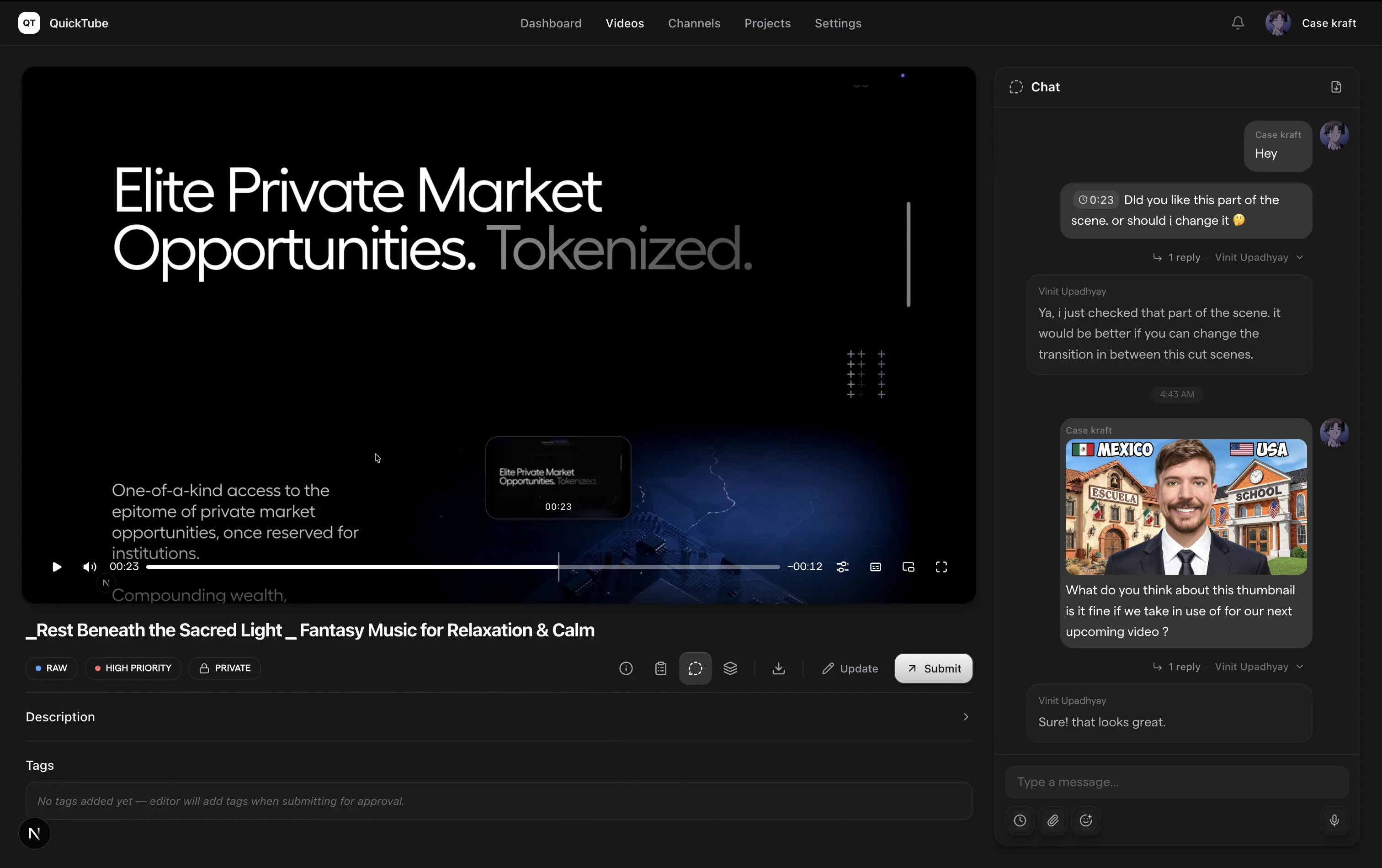 Video review in QuickTube